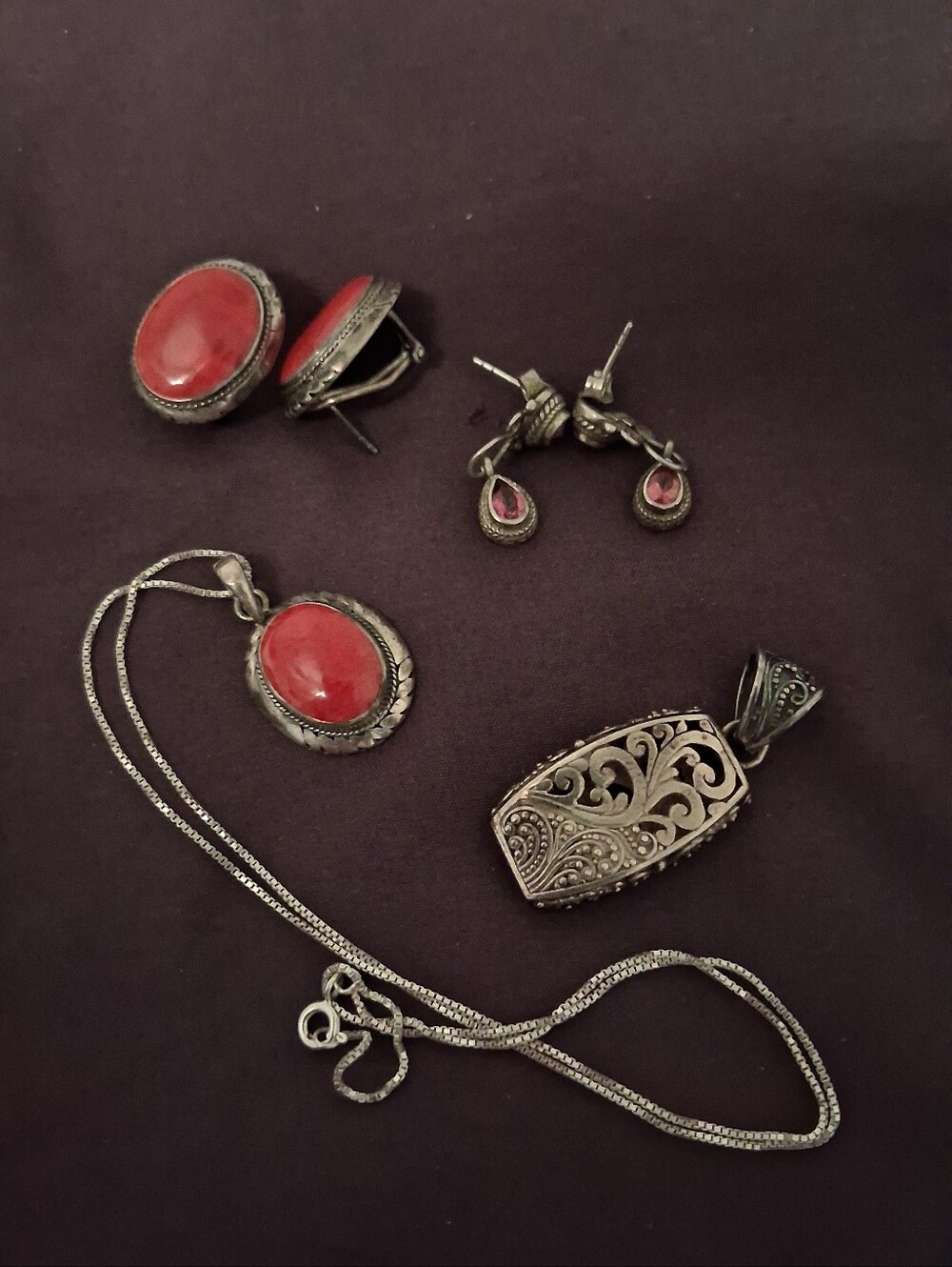 Sarda Bali Sterling Silver Pendant Earrings Neclace Lot